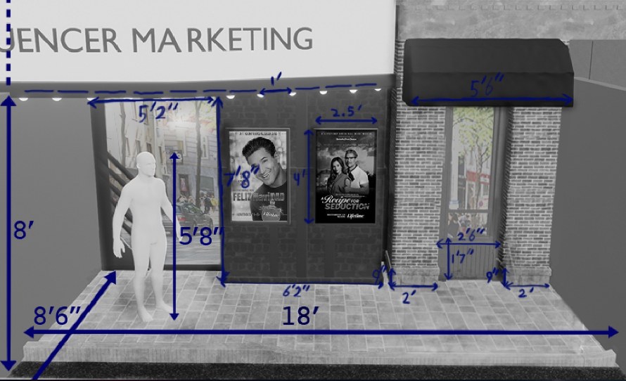 3D render of cinema storefront set
