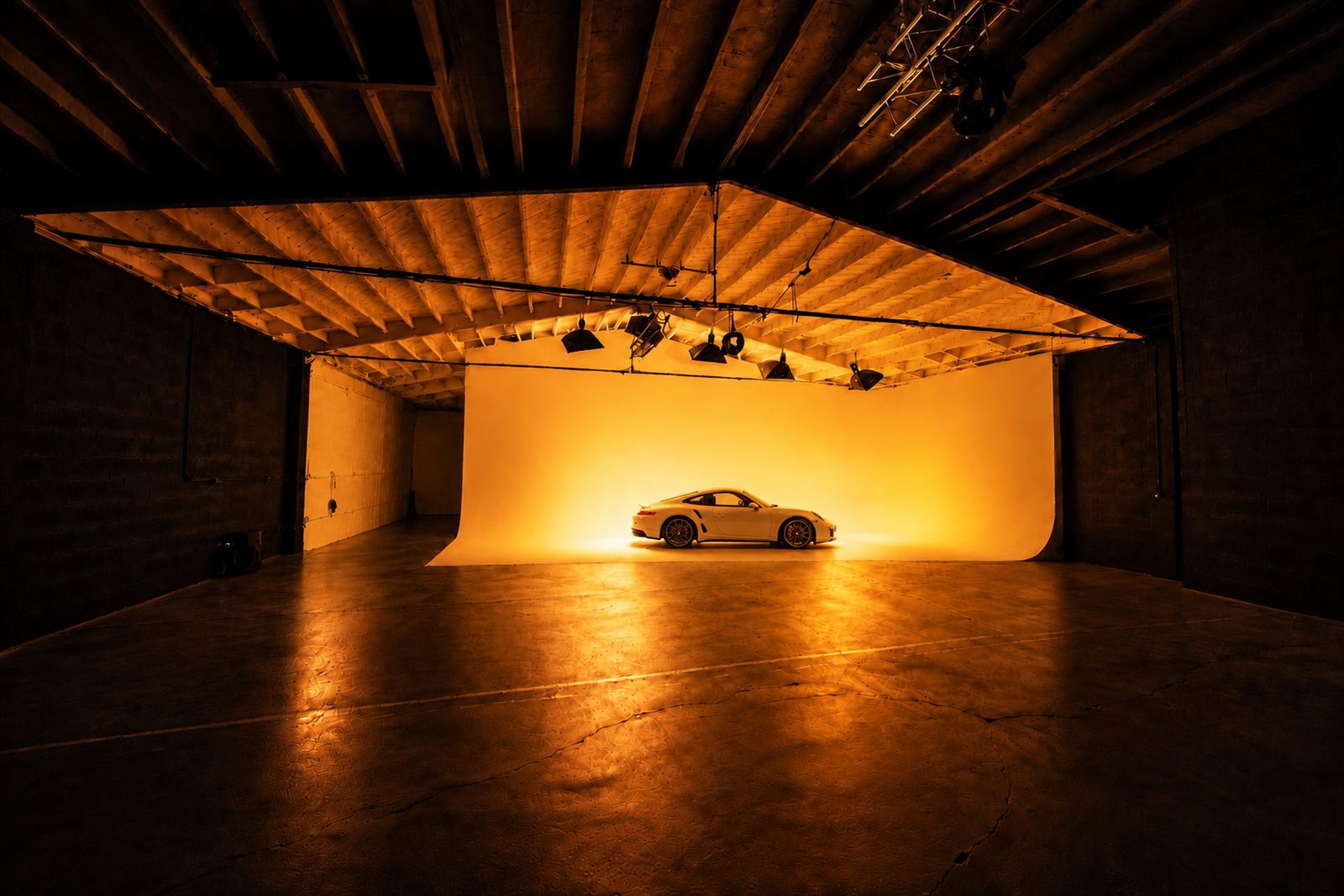 Porsche 911 on the cyc under tungsten light