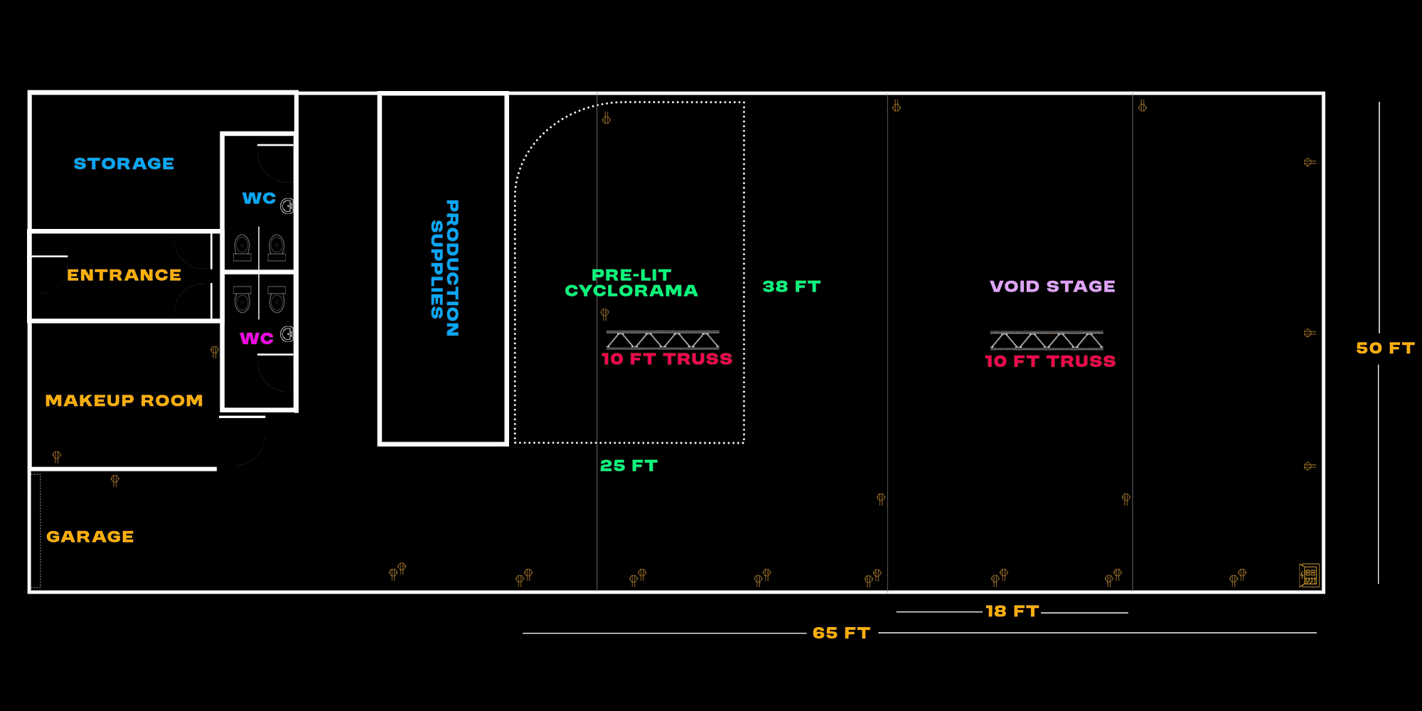 Moonlight Studios LA floorplan blueprint with dimensions